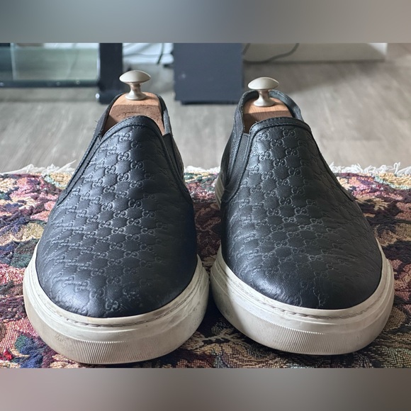 Gucci GG Signature Web Accent Black Leather Men’s Slip on Sneakers Size 6.5 8 US main image 11